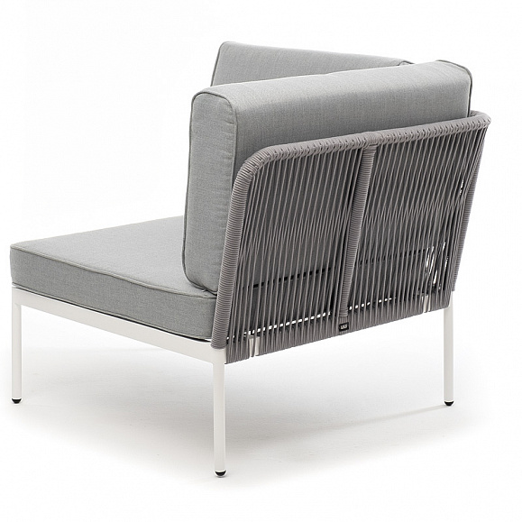 Канны угловой модуль плетеный из роупа, каркас алюминий белый муар, роуп светло-серый круглый, ткань светло-серая фото 3