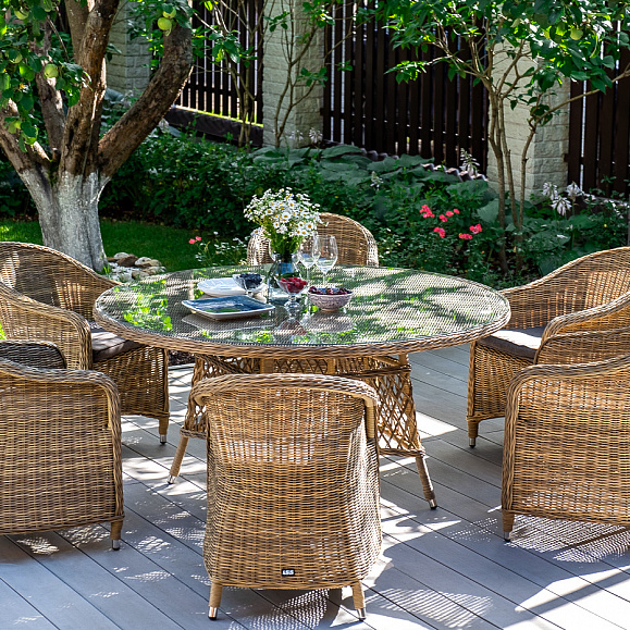 Эспрессо плетеный круглый стол, диаметр 150 см, цвет соломенный фото 5