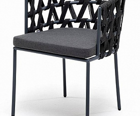 Стул Диего 4SIS плетеный из роупа, каркас из стали серый (RAL7022) муар, роуп темно-серый круглый, ткань темно-серая 27