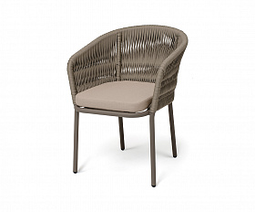 Бордо стул плетеный из роупа (колос), каркас алюминий серый (RAL7022) муар, роуп серый 15мм, ткань темно-серая 027