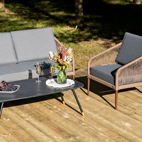 Канны лаунж-зона 5-местная плетеная из роупа (веревки), роуп коричневый фото 7