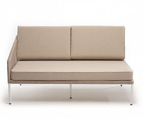 Канны правый модуль плетеный из роупа, каркас алюминий белый муар, роуп бежевый круглый, ткань бежевая 15052