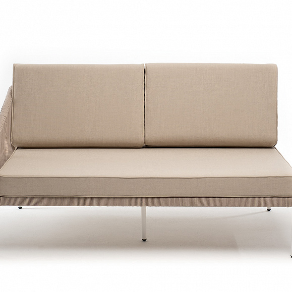 Канны правый модуль плетеный из роупа, каркас алюминий белый муар, роуп бежевый круглый, ткань бежевая 15052 фото 2