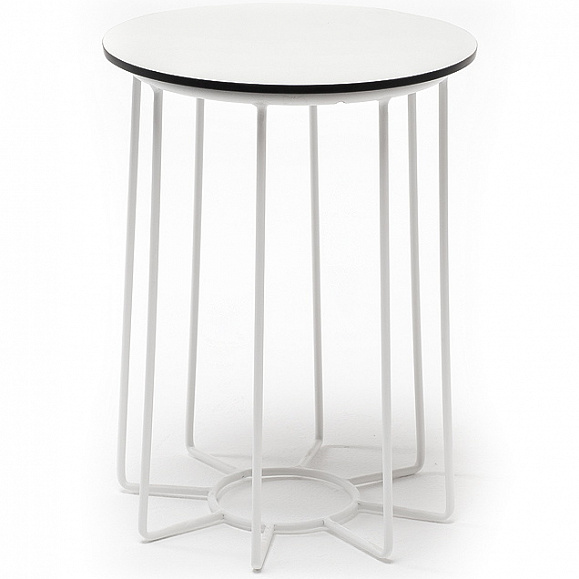 Эквадор журнальный стол из HPL круглый Ø40 H55, каркас из стали белый, цвет столешницы молочный фото 1