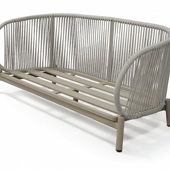Прато диван двухместный из искусственного ротанга, цвет светло-серый, каркас под дерево (холодно-бежевый) фото 6