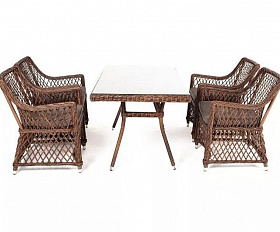 Обеденная группа Латте-140 L 4SIS из искусственного ротанга, цвет коричневый