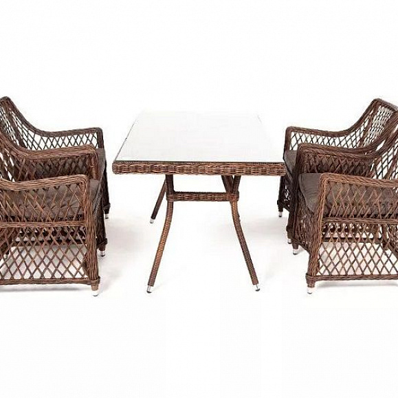 Обеденная группа Латте-140 L 4SIS из искусственного ротанга, цвет коричневый фото 2