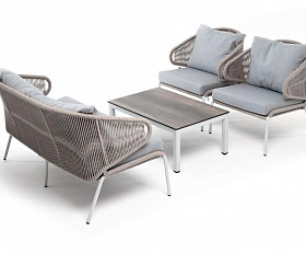 Лаунж-зона Милан 4SIS 4-местная плетеная из роупа (веревки), каркас алюминиевый светло-серый, роуп серый меланж