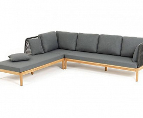 Диван Каталония 4SIS модульный плетеный из роупа, основание дуб, роуп темно-серый круглый, ткань темно-серая 27