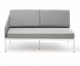 Канны правый модуль плетеный из роупа, каркас алюминий белый муар, роуп светло-серый круглый, ткань светло-серая