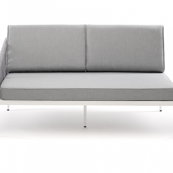 Канны правый модуль плетеный из роупа, каркас алюминий белый муар, роуп светло-серый круглый, ткань светло-серая фото 2