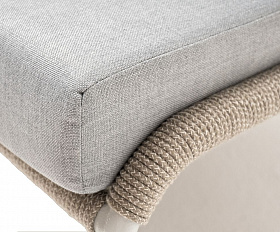 Кресло плетеное Милан 4SIS из роупа, каркас алюминий светло-серый (RAL7035) шагрень, роуп серый меланж круглый, ткань светло-серая