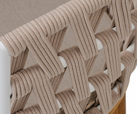 Диего стул плетеный из роупа, основание дуб каркас из стали белый муар, роуп бежевый круглый, ткань бежевая 052