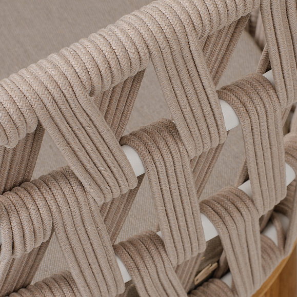 Диего стул плетеный из роупа, основание дуб каркас из стали белый муар, роуп бежевый круглый, ткань бежевая 052 фото 5