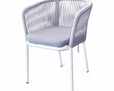 Плетеный стул Марсель 4SIS из роупа (веревки), цвет светло-серый, каркас белый