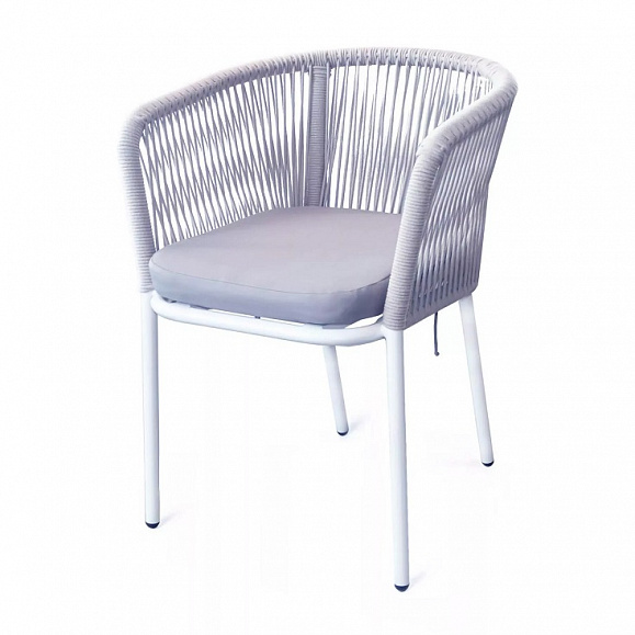 Плетеный стул Марсель 4SIS из роупа (веревки), цвет светло-серый, каркас белый фото 1