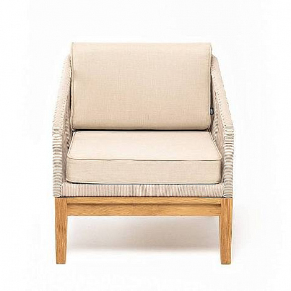 Кресло Канны 4SIS плетеное из роупа, основание дуб, роуп бежевый круглый, ткань бежевая 52 фото 2