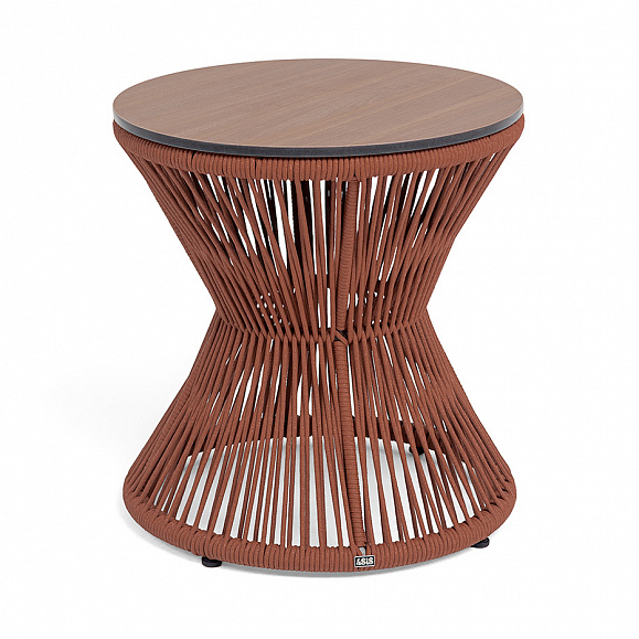 Мадрид журнальный стол из HPL круглый Ø50 H55, каркас из алюминия коричневый (RAL8016) муар, цвет дуб, роуп красный (8372) круглый tex фото 1