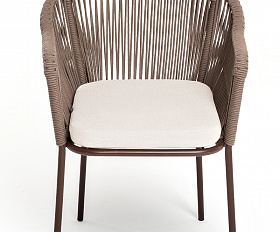 Лион стул плетеный из роупа, каркас из стали коричневый (RAL8016) муар, роуп коричневый круглый, ткань бежевая 15052