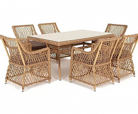 Плетеная обеденная группа Латте-160 L 4SIS из искусственного ротанга, цвет соломенный