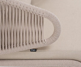 Кресло плетеное Милан 4SIS из роупа, каркас алюминий белый шагрень, роуп бежевый круглый, ткань бежевая