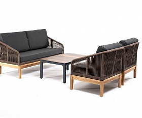 Лаунж-зона 4-местная Канны 4SIS из роупа (веревки), основание дуб, цвет коричневый