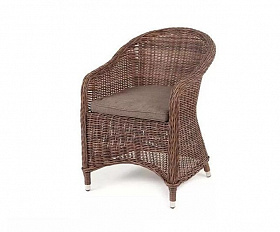 Плетеное кресло Равенна 4SIS из искусственного ротанга, цвет коричневый с серой подушкой