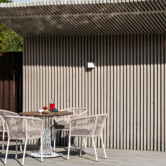 Диего обеденная группа на 4 персоны, круглый стол дуб, цвет бежевый фото 2