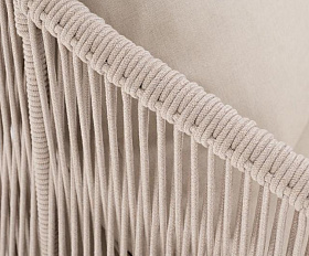 Диван двухместный Милан 4SIS из роупа (веревки), каркас алюминий белый, роуп бежевый круглый, ткань бежевая