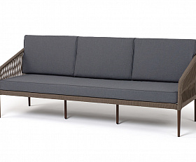 Канны диван 3-местный плетеный из роупа, каркас алюминий темно-серый (RAL7024) шагрень, роуп темно-серый круглый, ткань темно-серая 019