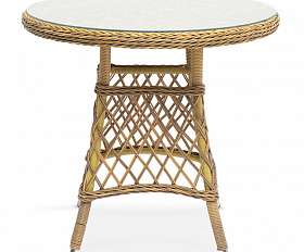 Эспрессо плетеный круглый стол, диаметр 80 см, цвет соломенный