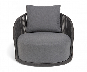 Монтелла кресло плетеное из роупа, каркас алюминий темно-серый (RAL7024) муар, роуп темно-серый круглый, ткань темно-серая 027