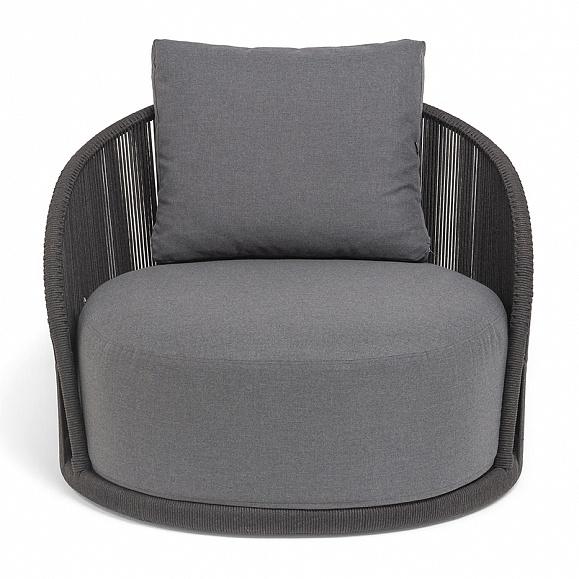 Монтелла кресло плетеное из роупа, каркас алюминий темно-серый (RAL7024) муар, роуп темно-серый круглый, ткань темно-серая 027 фото 3