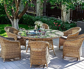 Обеденная группа Эспрессо-150 R 4SIS из искусственного ротанга, цвет соломенный