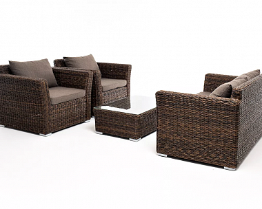 Лаунж-зона Капучино Сингл 4SIS из искусственного ротанга (гиацинт), цвет коричневый