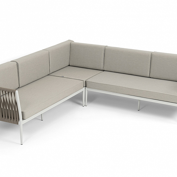 Касабланка диван модульный плетеный из роупа, каркас алюминий, роуп серо-коричневый 23мм, ткань бежевая 15052 фото 2