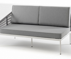 Канны правый модуль плетеный из роупа, каркас алюминий белый муар, роуп светло-серый круглый, ткань светло-серая