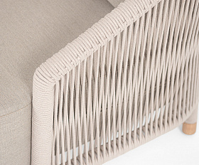 Верона кресло плетеное из роупа, каркас алюминий белый муар, роуп бежевый круглый, ткань бежевая 15052