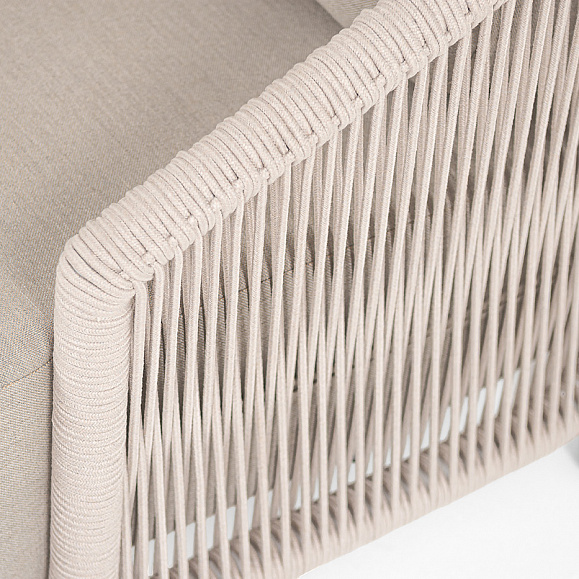 Верона кресло плетеное из роупа, каркас алюминий белый муар, роуп бежевый круглый, ткань бежевая 15052 фото 6