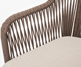 Лион стул плетеный из роупа, каркас из стали коричневый (RAL8016) муар, роуп коричневый круглый, ткань бежевая 15052
