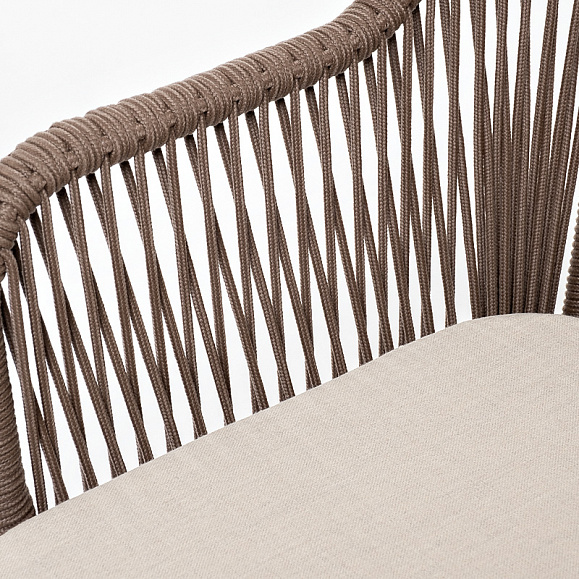 Лион стул плетеный из роупа, каркас из стали коричневый (RAL8016) муар, роуп коричневый круглый, ткань бежевая 15052 фото 4