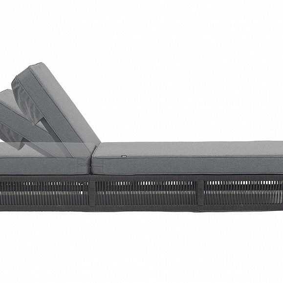 Ривьера шезлонг плетеный из роупа, каркас алюминий темно-серый (RAL7024) муар, роуп темно-серый круглый, ткань темно-серая 027 фото 6