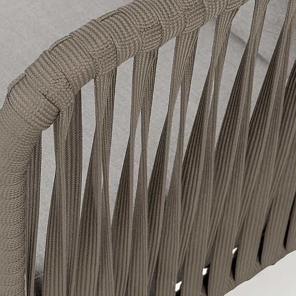 Багамы кресло плетеное из роупа, каркас алюминий бежево-серый (RAL7006) муар, роуп серо-коричневый 23мм, ткань светло-серая фото 5