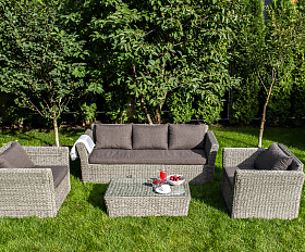 Капучино лаунж-зона из искусственного ротанга (гиацинт), цвет серый