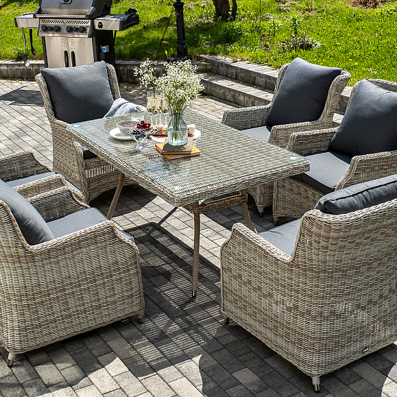 Неаполь обеденная группа плетеная из искусственного ротанга, цвет соломенный фото 3