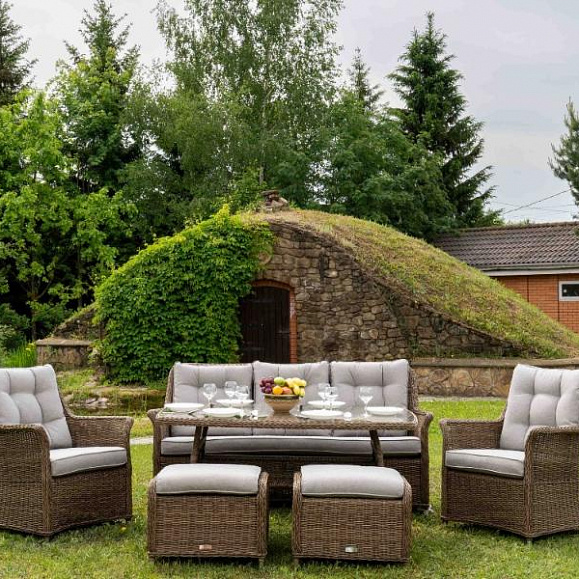 Обеденный комплект Victor Royal Family из искусственного ротанга c диваном, цвет коричневый фото 1