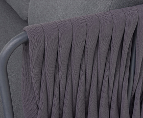 Ронда диван 3-местный плетеный из роупа, каркас алюминий темно-серый (RAL7024) муар, роуп серый 40 мм tex, ткань темно-серая 027