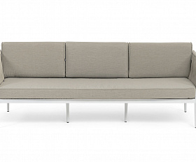 Касабланка диван 3-местный плетеный из роупа, каркас алюминий белый муар, роуп бежевый 20мм, ткань бежевая 15052