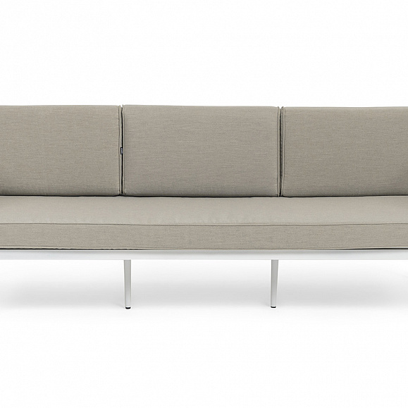 Касабланка диван 3-местный плетеный из роупа, каркас алюминий белый муар, роуп бежевый 20мм, ткань бежевая 15052 фото 2