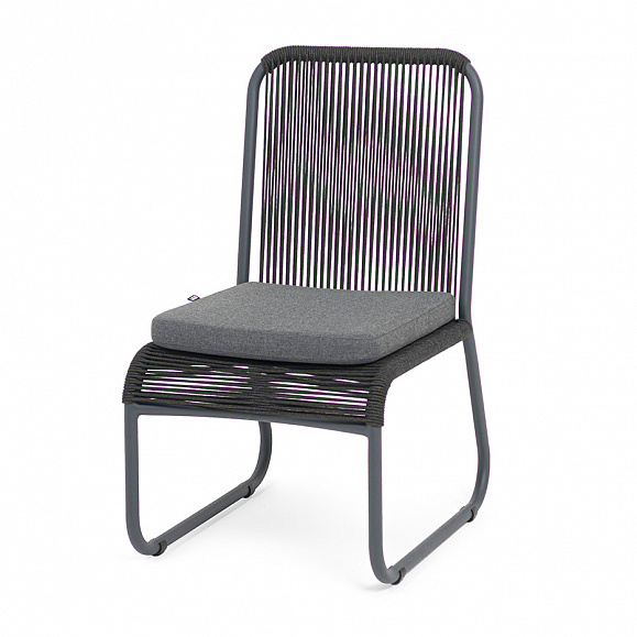 Ането стул плетеный из роупа, каркас алюминий темно-серый (RAL7024) муар, роуп темно-серый круглый, ткань темно-серая 027 фото 1